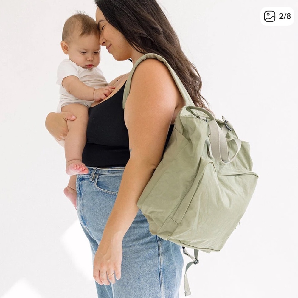 Stork All Hands Diaper Bag Backpack Tote in Sage Green